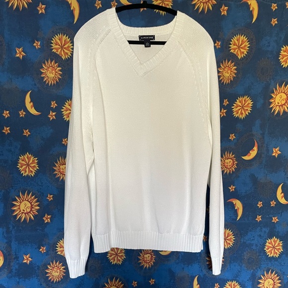 Lands End men’s cotton white v neck sweater - Picture 8 of 8